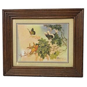 Johnny Lung Cherry Blossoms & Butterflies VTG 1982 VTG signed Framed Lithograph